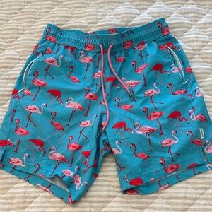 Tropical Flamingo Print Swim Trunks